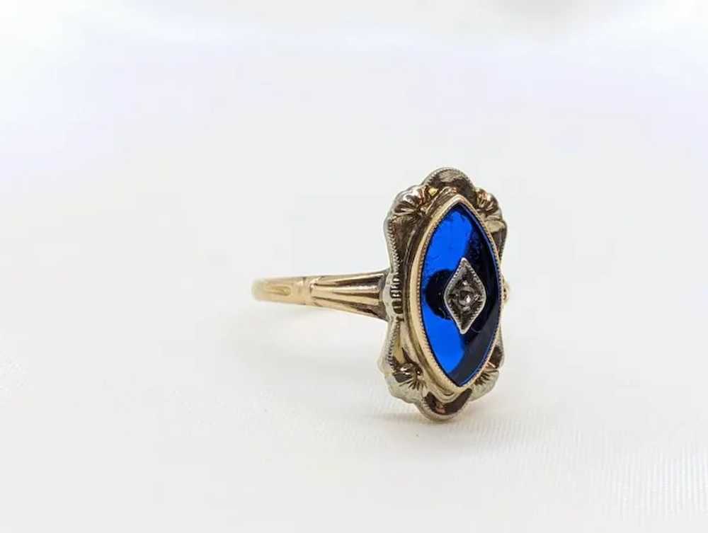 Antique 10k Blue Spinel Glass and diamond ring. V… - image 5