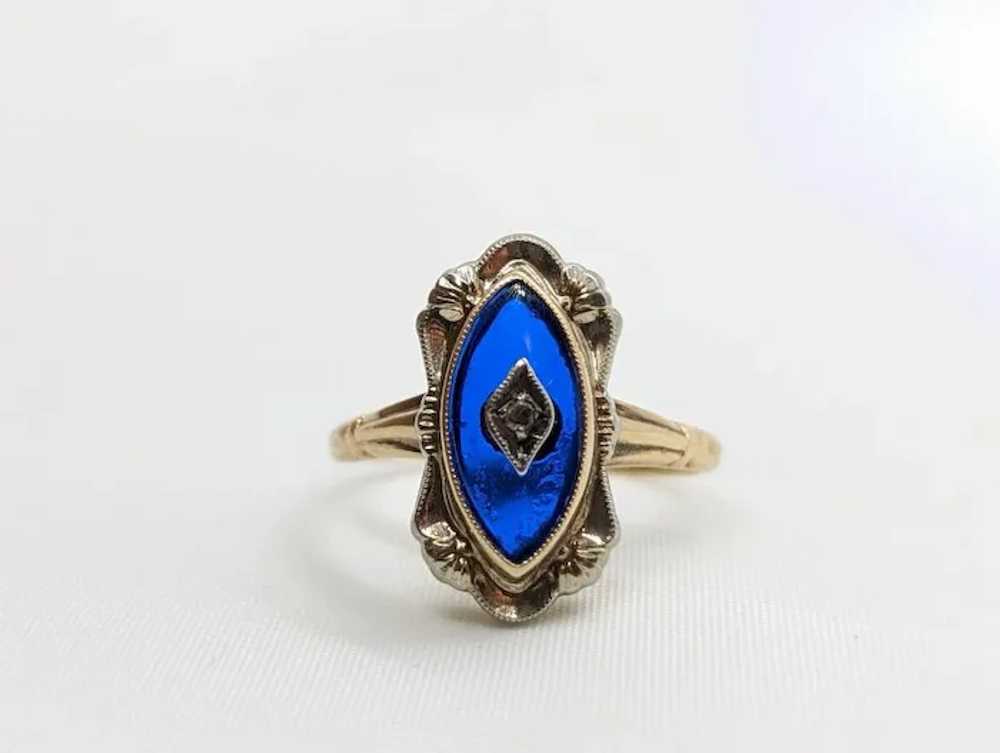 Antique 10k Blue Spinel Glass and diamond ring. V… - image 6
