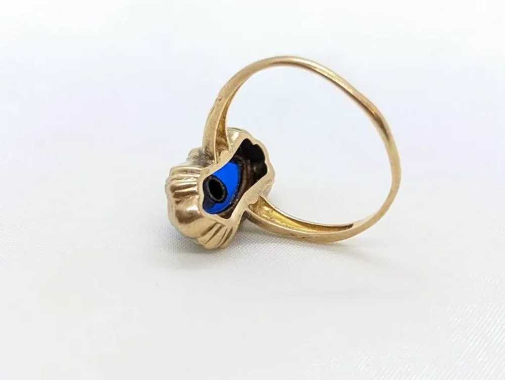 Antique 10k Blue Spinel Glass and diamond ring. V… - image 7