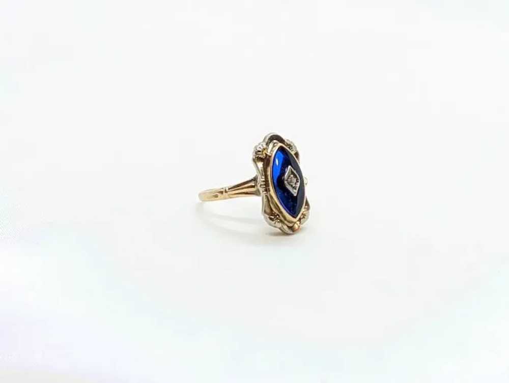 Antique 10k Blue Spinel Glass and diamond ring. V… - image 8
