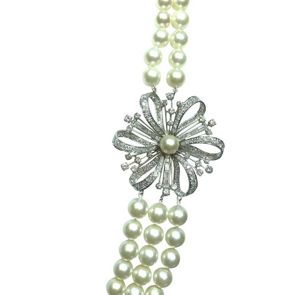 14k White Gold Diamond Pearl Necklace - image 2