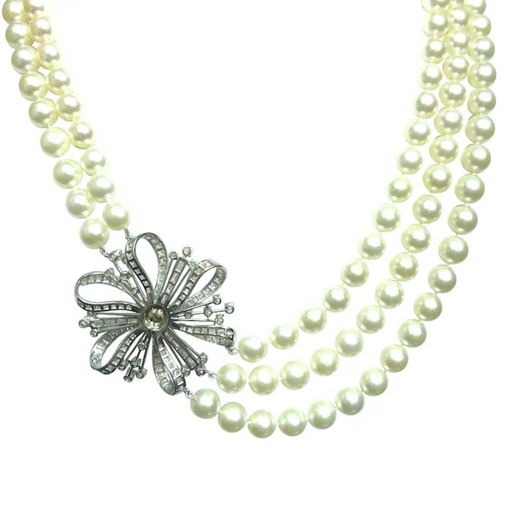 14k White Gold Diamond Pearl Necklace - image 5