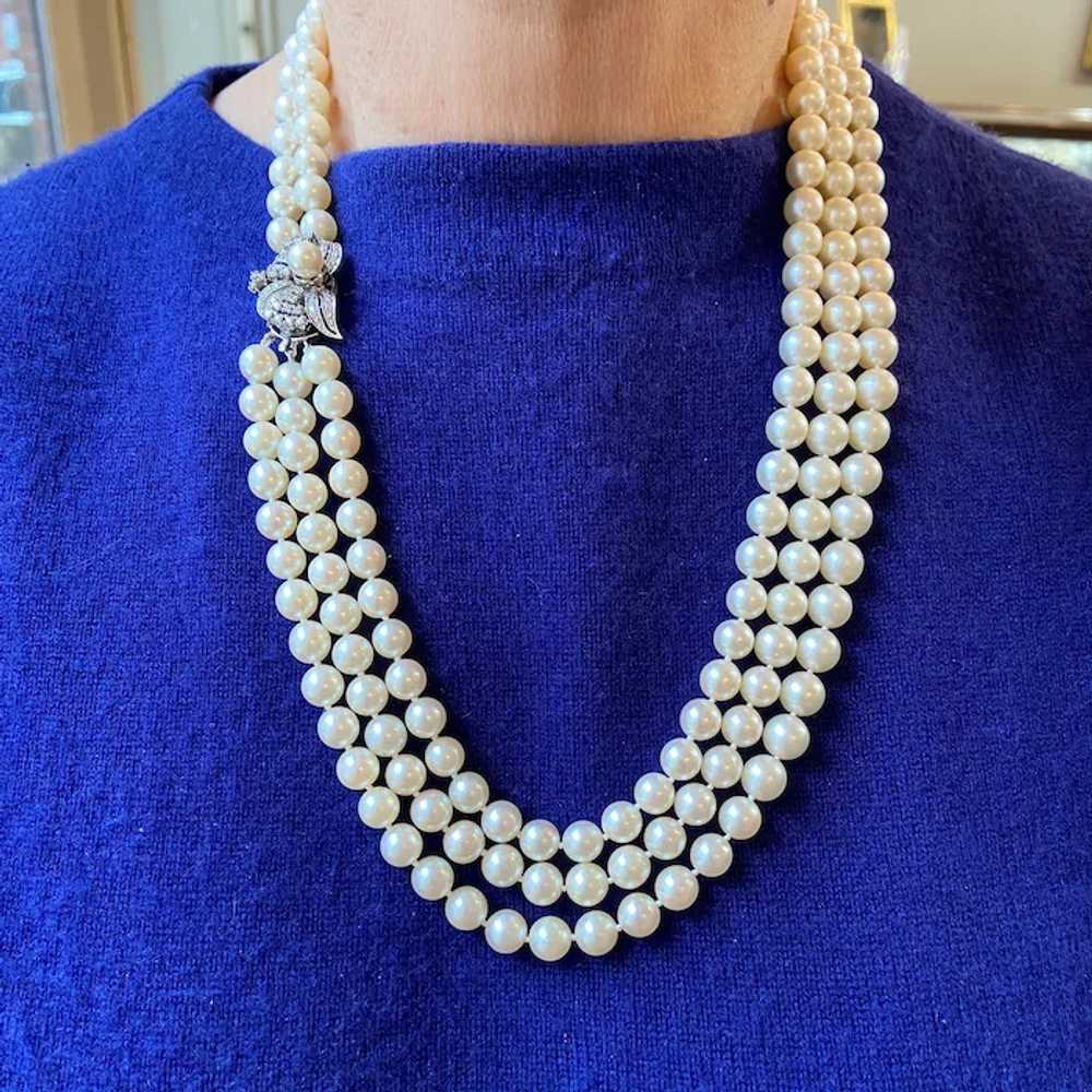 14k White Gold Diamond Pearl Necklace - image 6