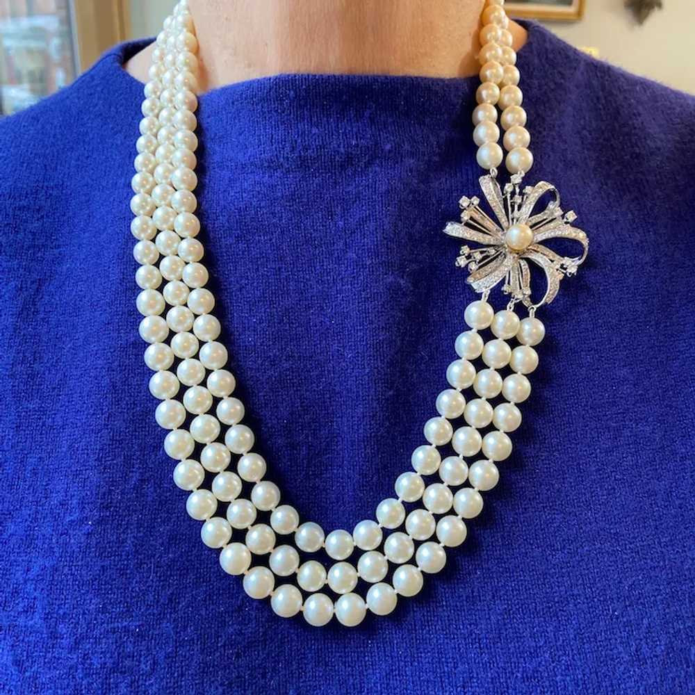 14k White Gold Diamond Pearl Necklace - image 7