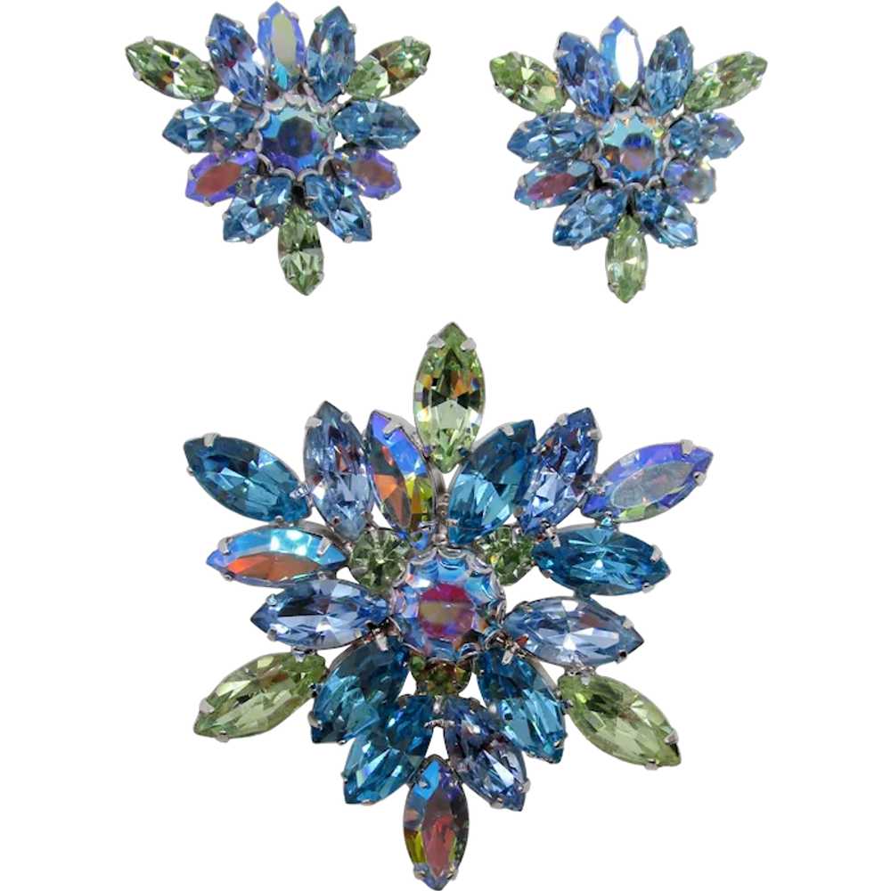 Exceptional Weiss Blue Green Pastel Rhinestone Br… - image 1