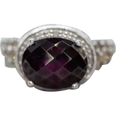 14k Large Faceted Garnet solitaire ring with champ