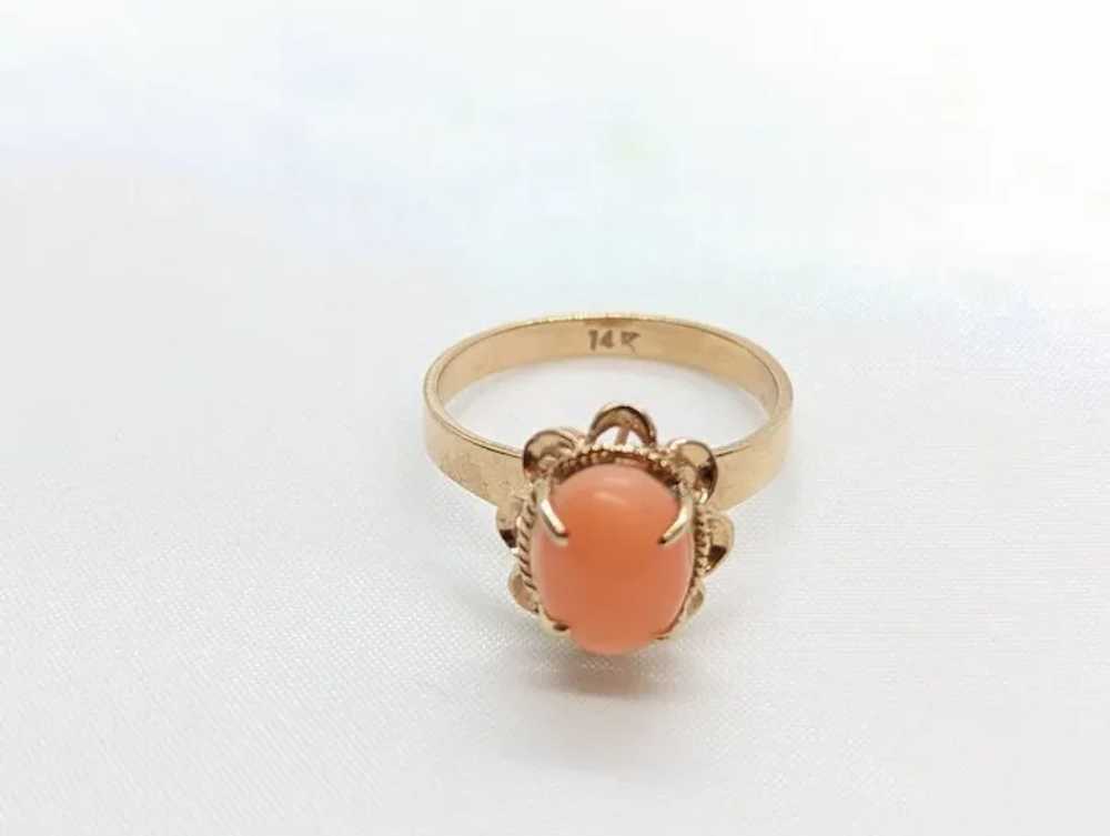 14k Coral Pink Cabochon ring. 14k yellow gold pro… - image 4