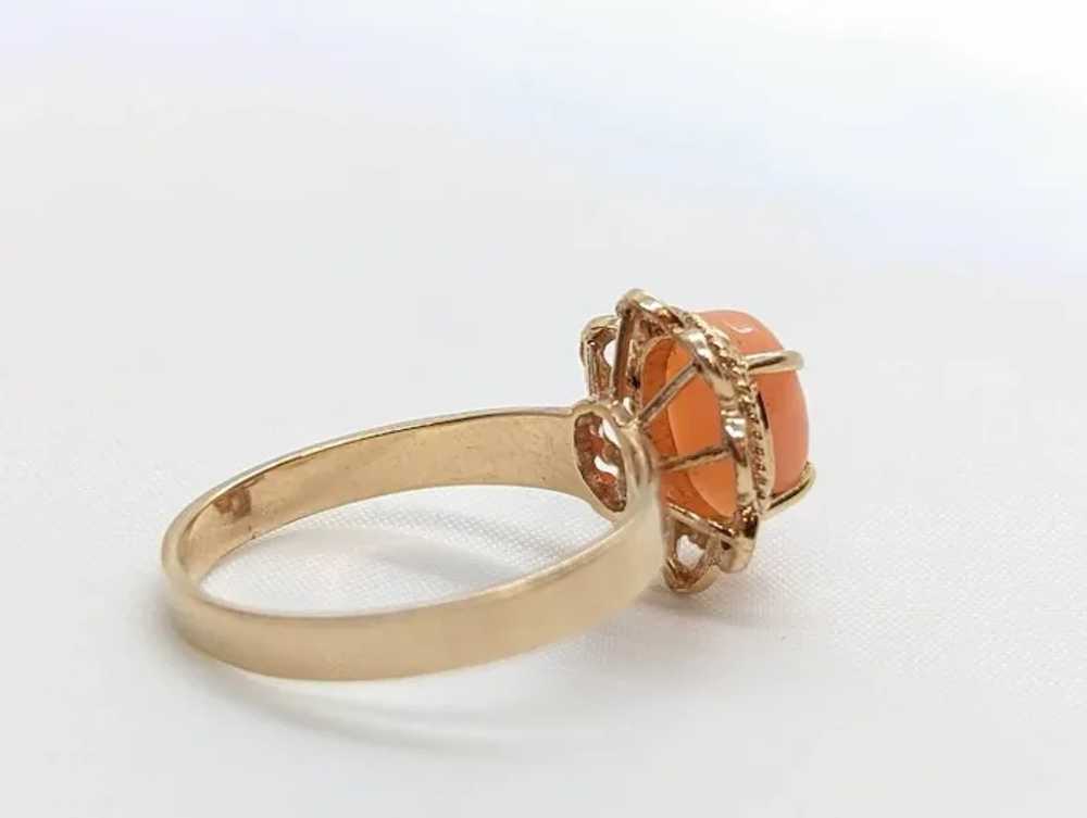 14k Coral Pink Cabochon ring. 14k yellow gold pro… - image 5