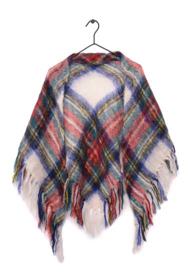 Plaid Mohair Fringe Shawl