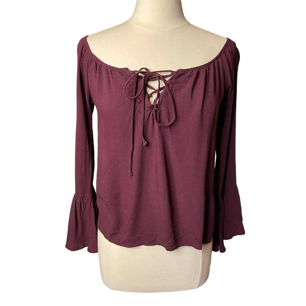 Other Kendall & Kylie Peasant Top Maroon Bell Sle… - image 1