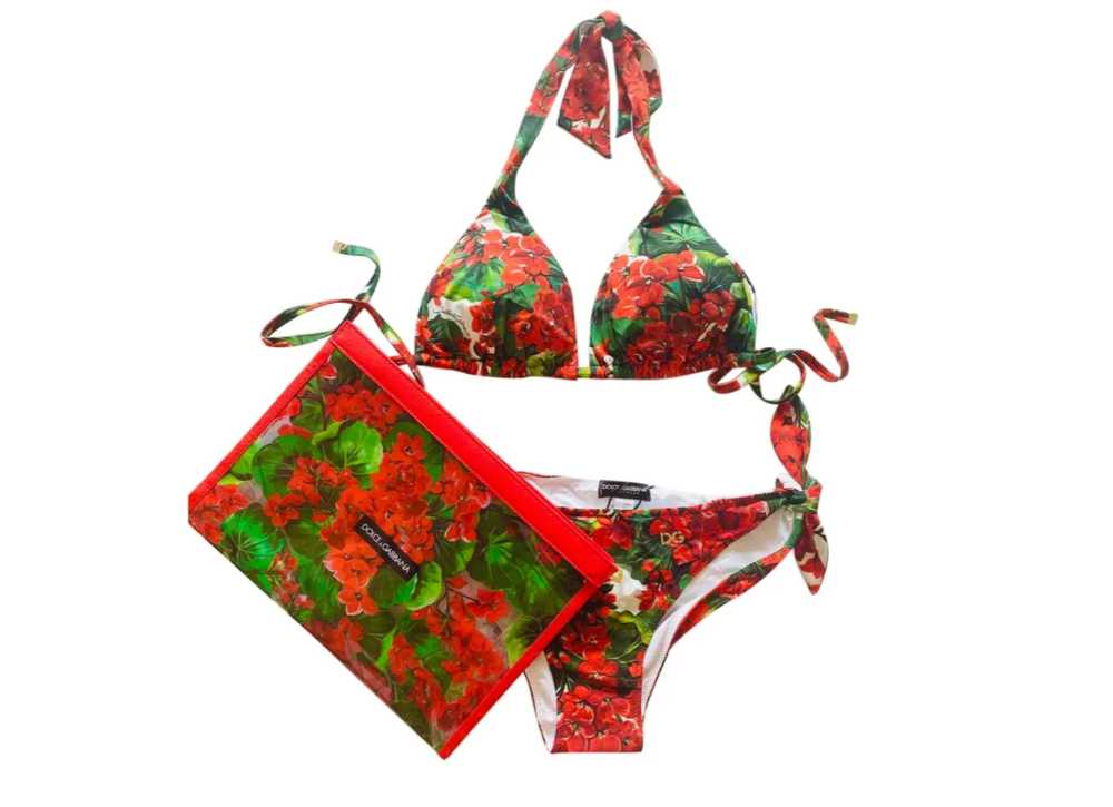 Dolce & Gabbana Red Geranium Printed Triangle Bik… - image 11