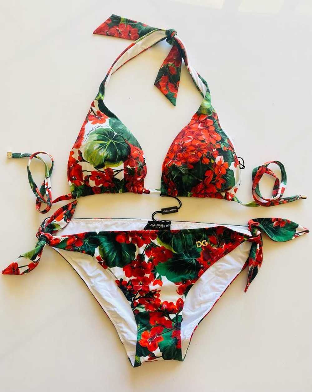 Dolce & Gabbana Red Geranium Printed Triangle Bik… - image 2