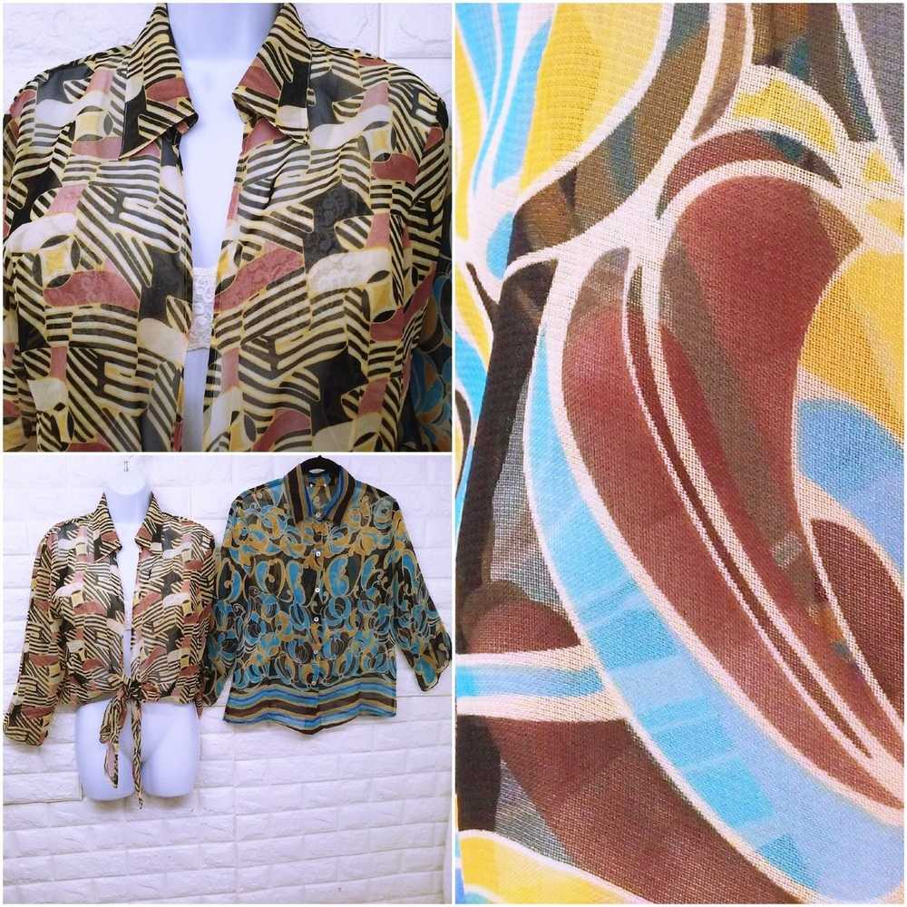 Other × Vintage Lot of 2 Tops Sheer Blouses Geome… - image 1
