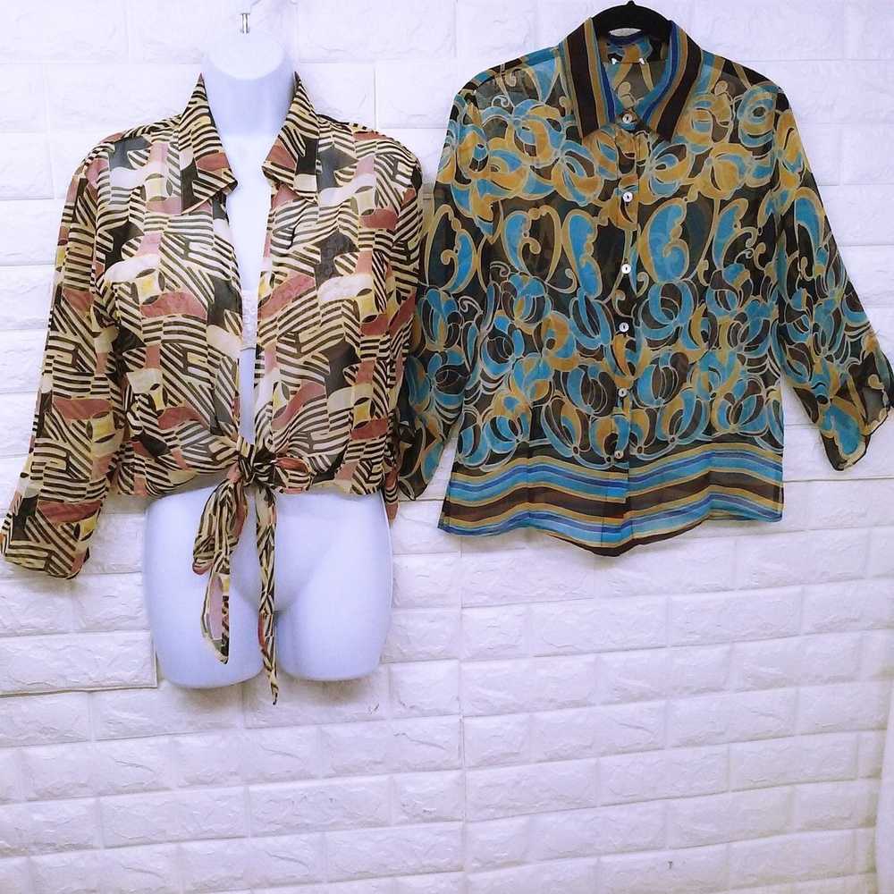 Other × Vintage Lot of 2 Tops Sheer Blouses Geome… - image 2