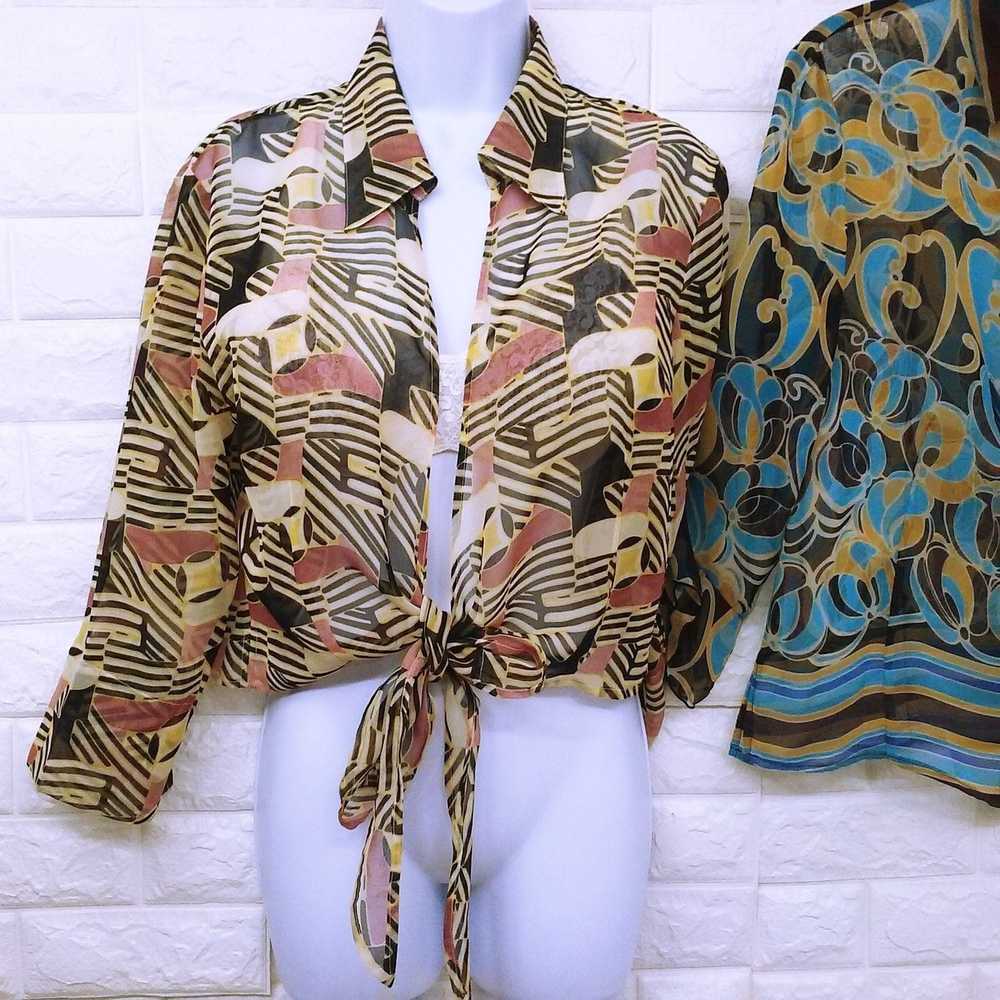 Other × Vintage Lot of 2 Tops Sheer Blouses Geome… - image 3