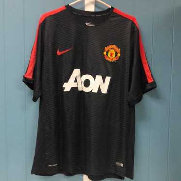 Manchester United Aon Nike Men’s Blue Black Striped Football Jersey Size L  READ