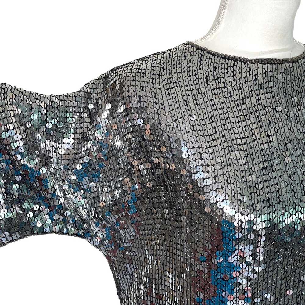 Vintage Albert Paul Womens Silver Sequin Top Medi… - image 11