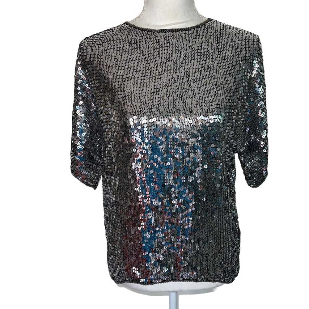 Vintage Albert Paul Womens Silver Sequin Top Medi… - image 12