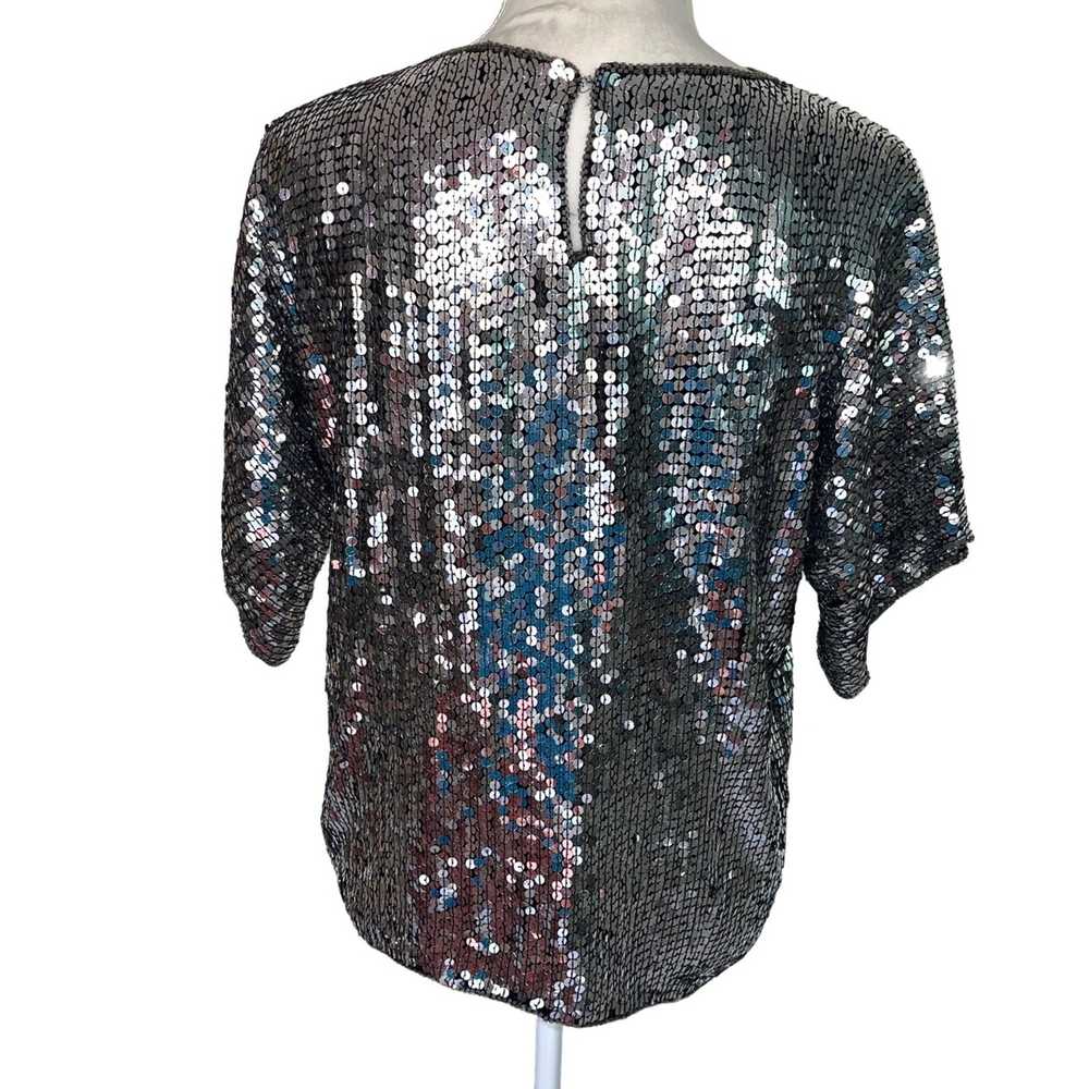 Vintage Albert Paul Womens Silver Sequin Top Medi… - image 2