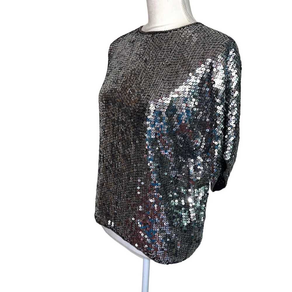 Vintage Albert Paul Womens Silver Sequin Top Medi… - image 3