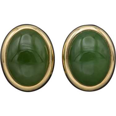 GUMP'S 14K Yellow Gold 17.10TCW Green Jade Oval C… - image 1