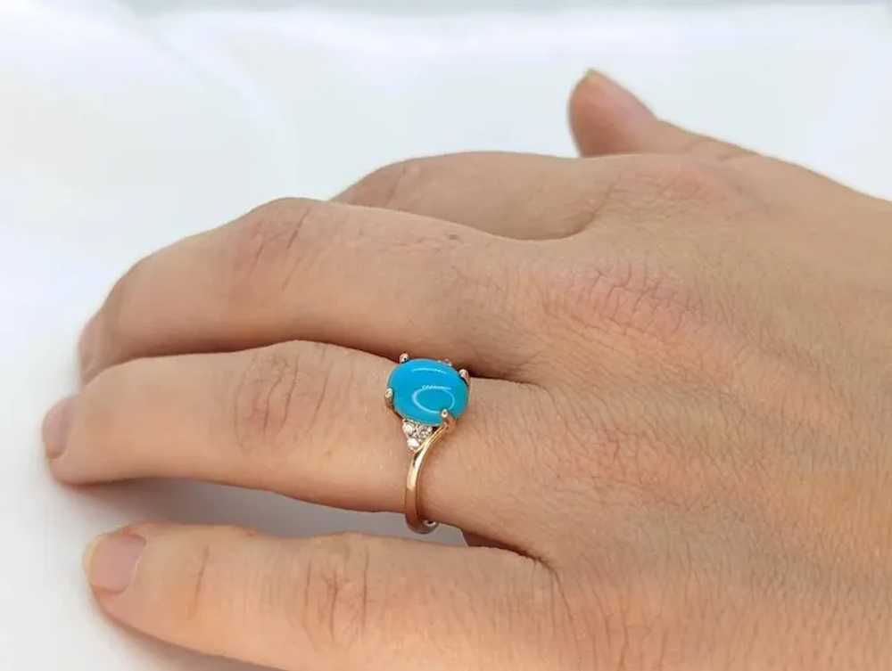 10k Large Turquoise Cabochon and Diamond Ring. 14… - image 4