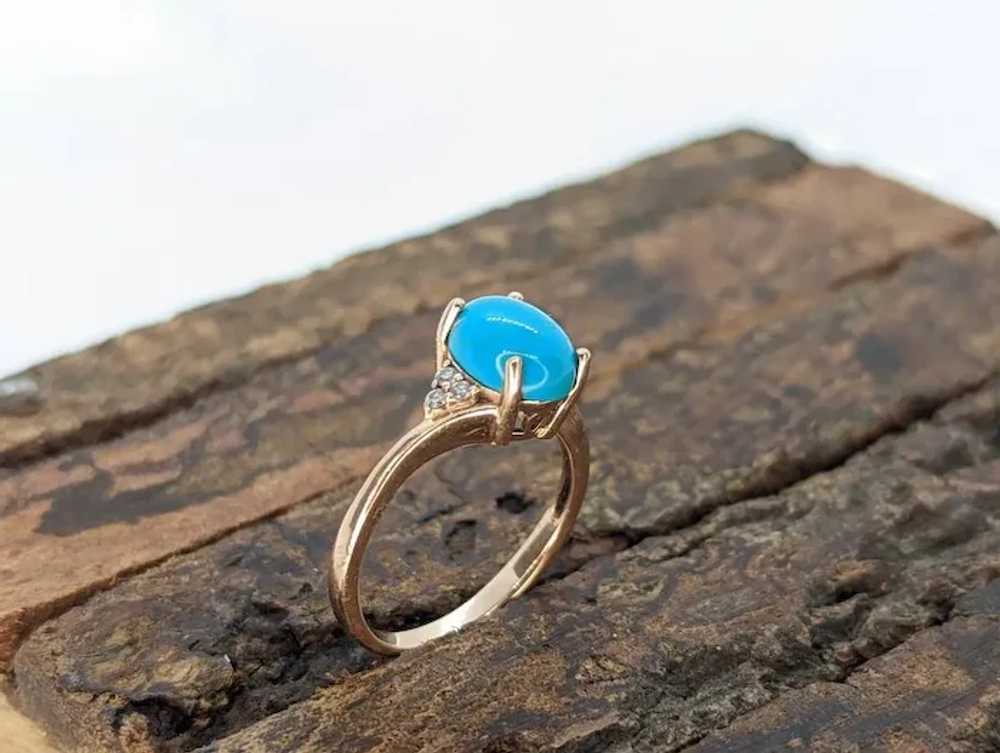 10k Large Turquoise Cabochon and Diamond Ring. 14… - image 6