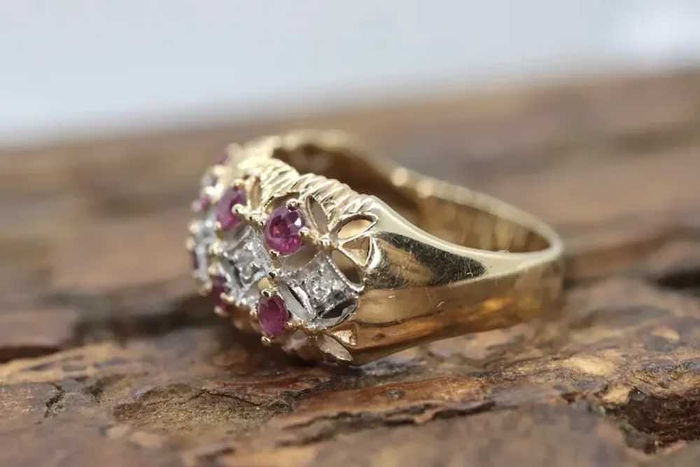 14k Ruby and Diamond Wide Cluster Filigree ring. … - image 4