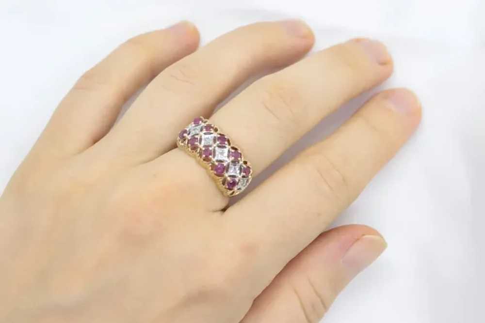 14k Ruby and Diamond Wide Cluster Filigree ring. … - image 5