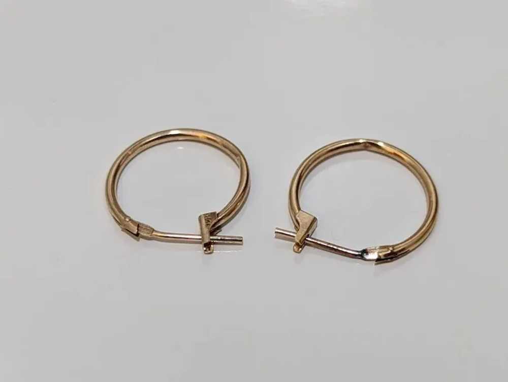 14k Gold HOOP Earrings. 14k Hoop Gloss thin dangl… - image 3