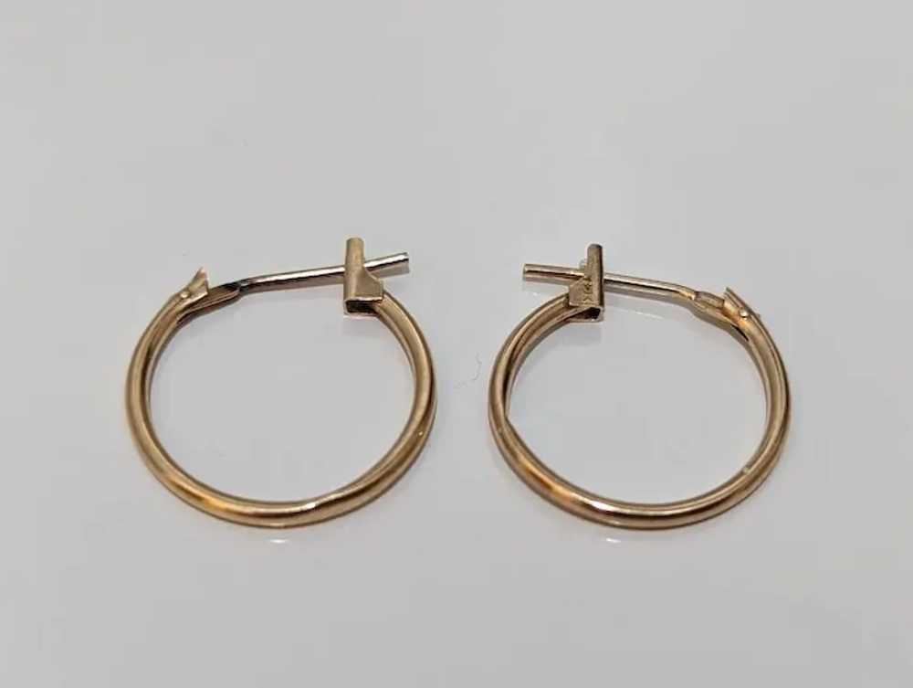 14k Gold HOOP Earrings. 14k Hoop Gloss thin dangl… - image 4
