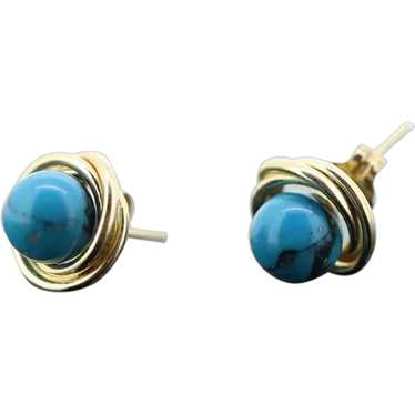 14k Turquoise round Bead STUD earrings. Turquoise… - image 1