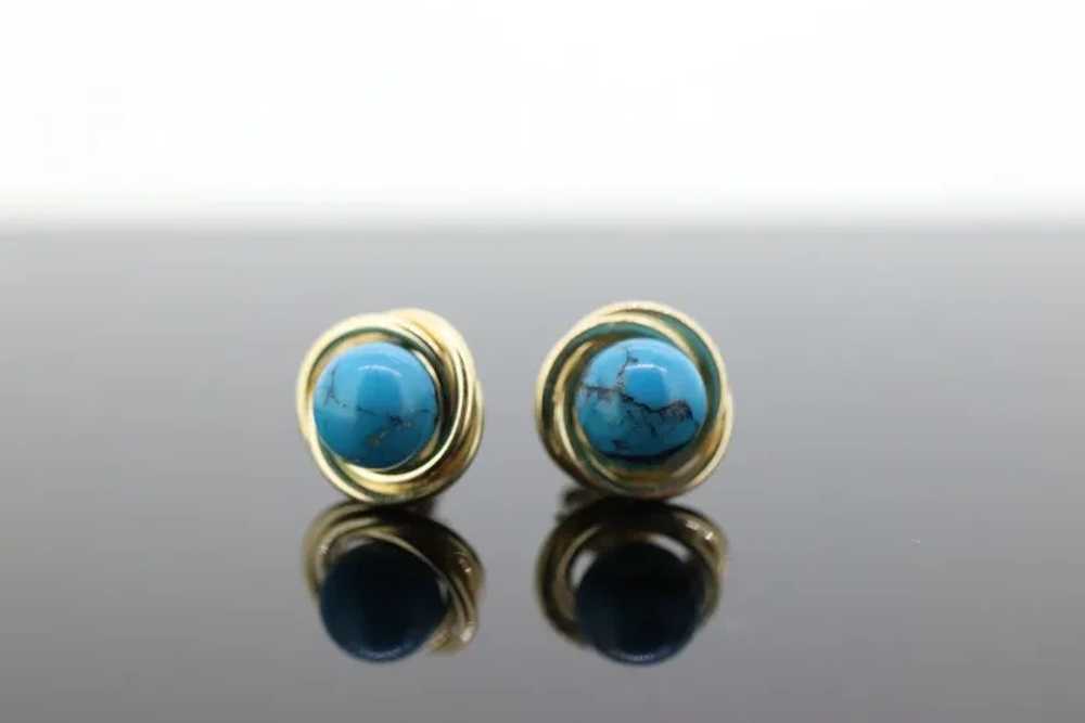 14k Turquoise round Bead STUD earrings. Turquoise… - image 2