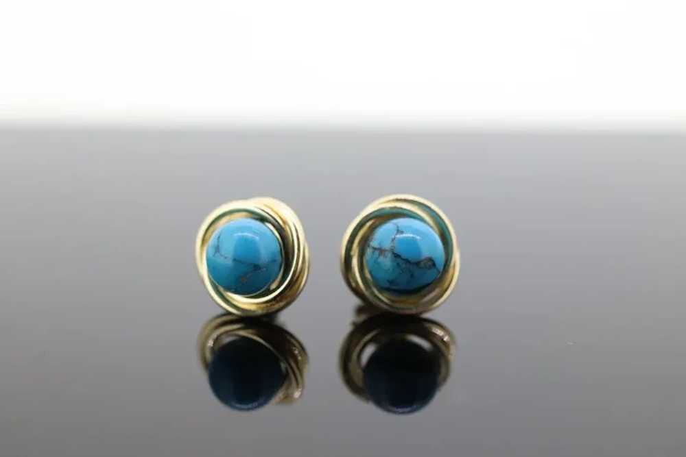 14k Turquoise round Bead STUD earrings. Turquoise… - image 3