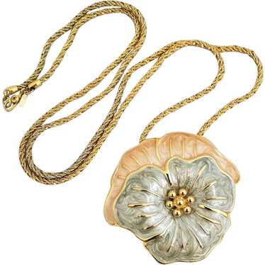 Vintage MONET Enamel Pansy Flower Necklace
