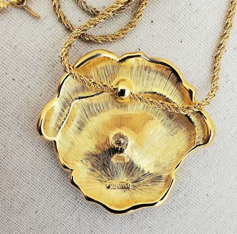 Vintage MONET Enamel Pansy Flower Necklace - image 5