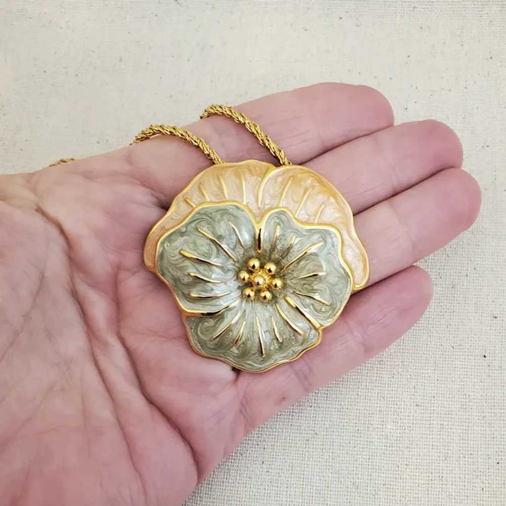 Vintage MONET Enamel Pansy Flower Necklace - image 7