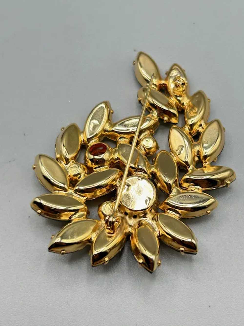 Vintage Rhinestones Brooch Smokey & Orange Glass … - image 7