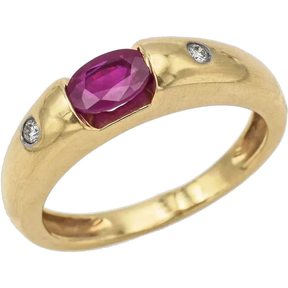 Vintage 14K Yellow Gold Oval Ruby & Diamond Band … - image 1