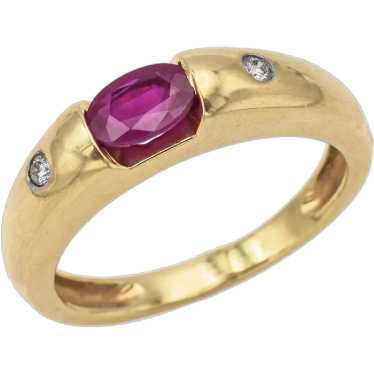 Vintage 14K Yellow Gold Oval Ruby & Diamond Band … - image 1