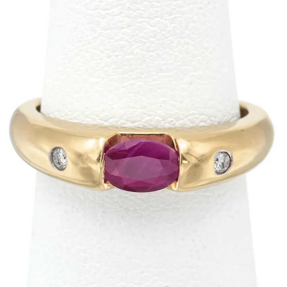 Vintage 14K Yellow Gold Oval Ruby & Diamond Band … - image 2