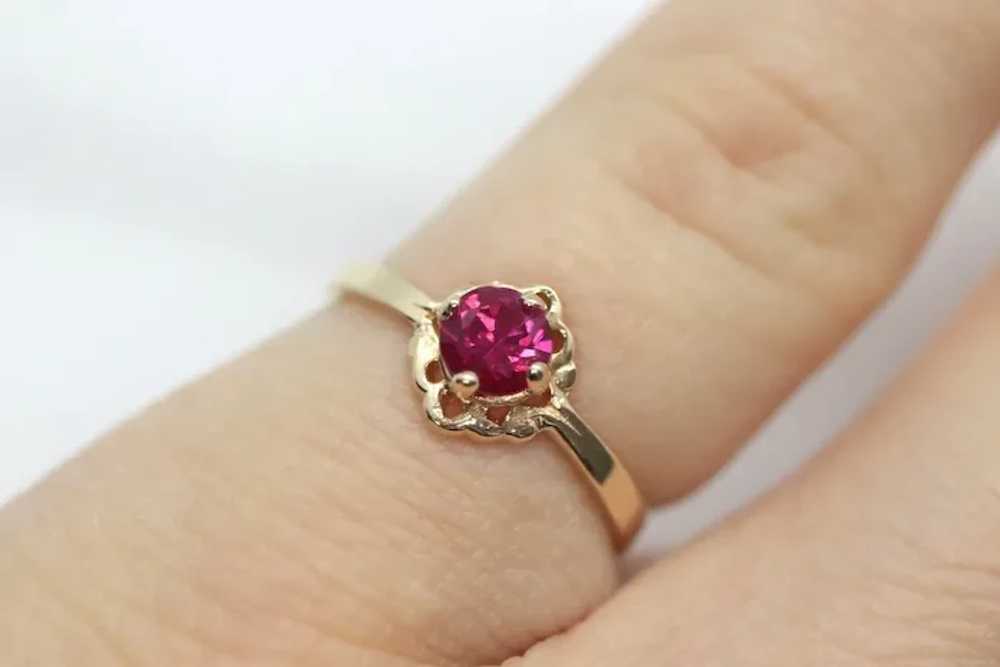 10k Dainty Ruby Ring. 10k RUBY stackable twisted … - image 2