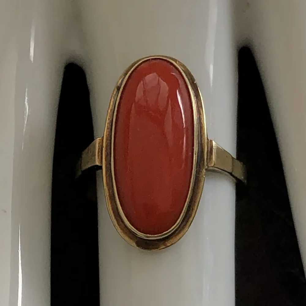 Fabulous Antique 8K Gold Genuine Red Coral Ring - image 2