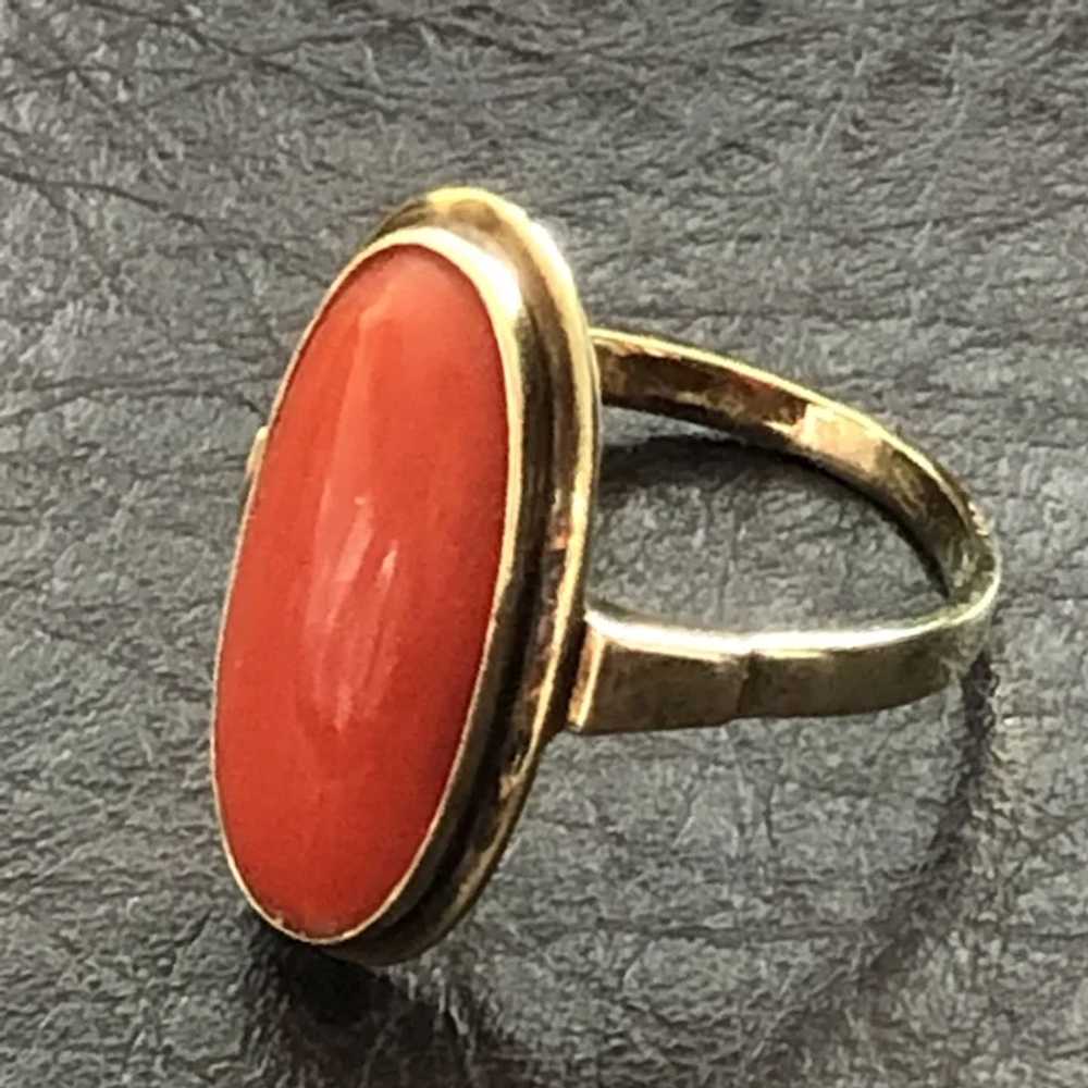 Fabulous Antique 8K Gold Genuine Red Coral Ring - image 7