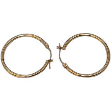 14k Gold HOOP Earrings. 14k Hoop Gloss thin dangl… - image 1