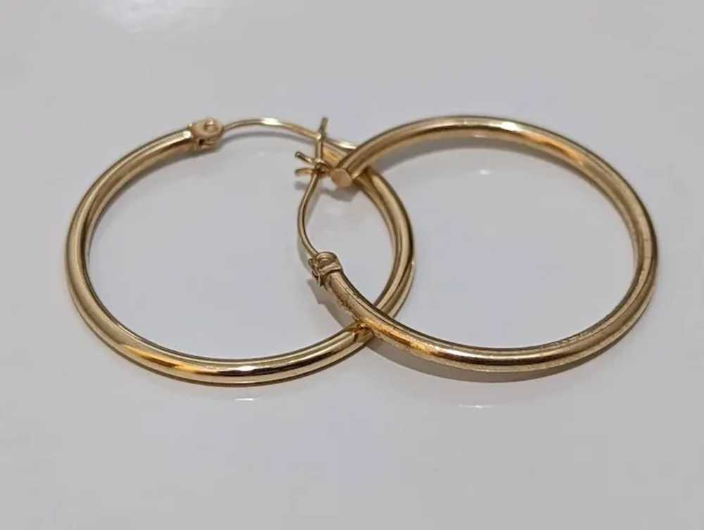 14k Gold HOOP Earrings. 14k Hoop Gloss thin dangl… - image 2