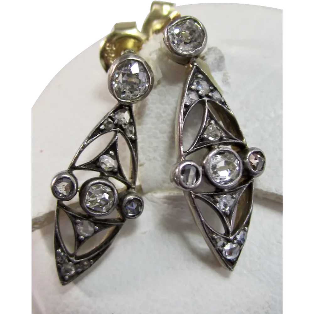 Antique Victorian Diamond Drop Earrings 14K - image 1