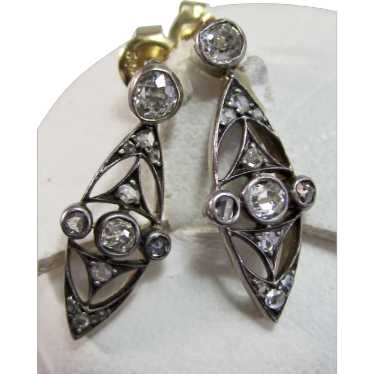 Antique Victorian Diamond Drop Earrings 14K - image 1