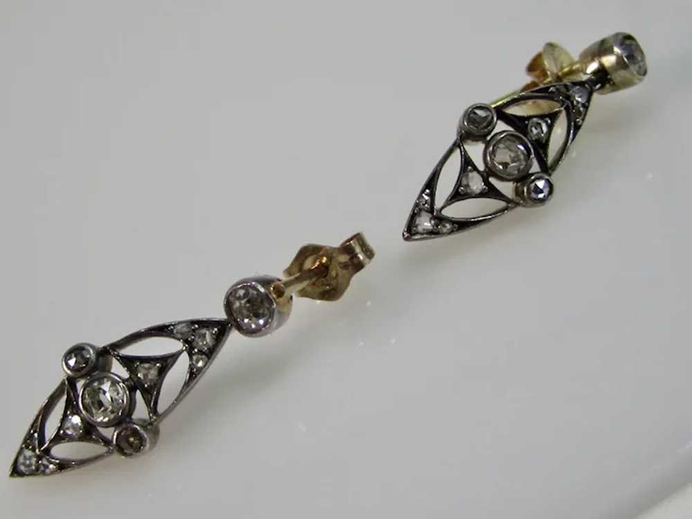 Antique Victorian Diamond Drop Earrings 14K - image 2