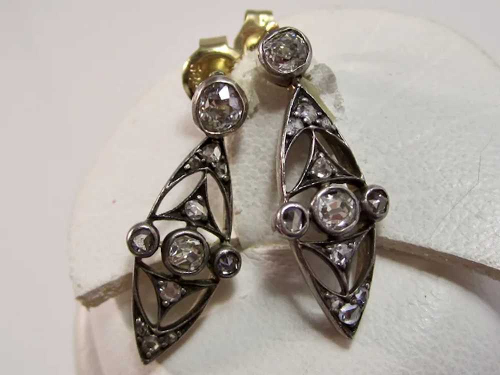 Antique Victorian Diamond Drop Earrings 14K - image 3